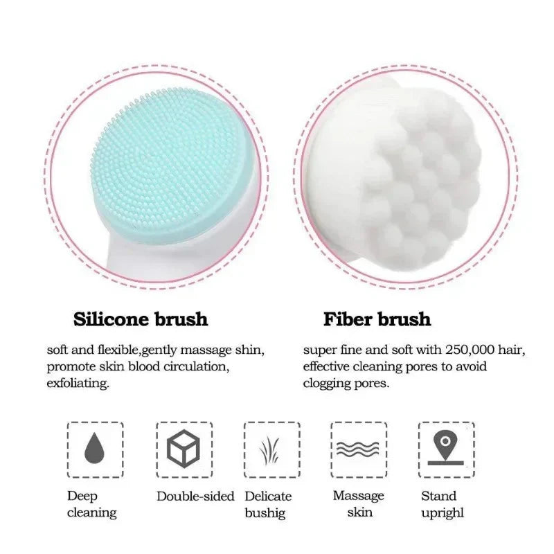 3D Double-Sided Silicone Face Cleanser | Portable Facial Cleansing & Massage Brush | Random Color